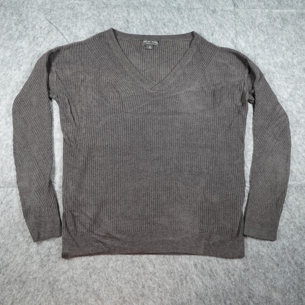 Barefoot Dreams Sweater Women Medium Gray CozyChic Ultra Lite Ribbed V Neck Soft